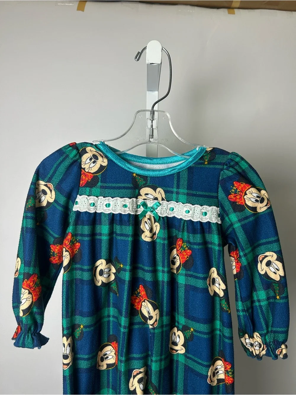 Disney Blue and Green Plaid Minnie Mouse Nightgown with Lace Yoke - Picture 2 of 7